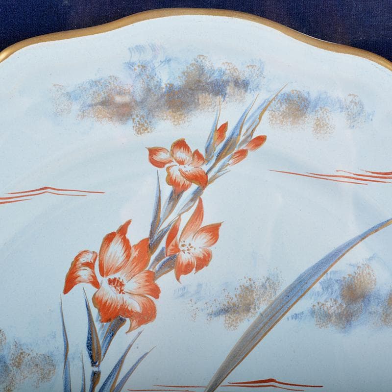 仏蘭西十九世紀　エミール・ガレ作　花文　飾絵皿　サイン入　額装　K　R5293B