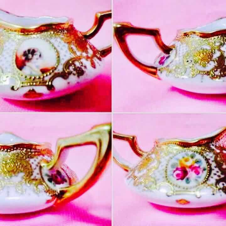 オールドノリタケ貴婦人ポートレートクリーマー緑メープルリーフ