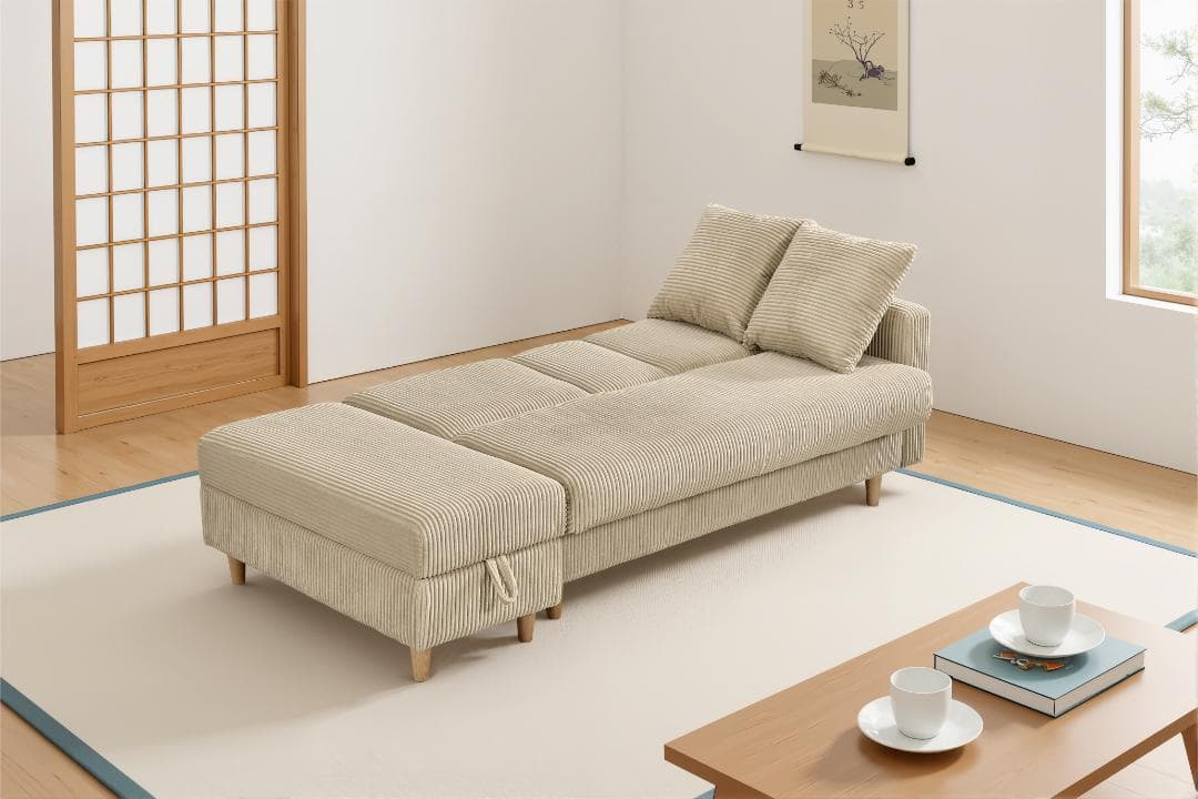 ソファ　ソファーベッド　カウチソファ　3人掛け　オットマン付き　多機能ソファ