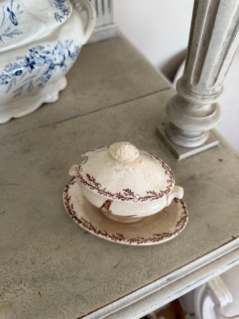 フランスアンティーククレイユモントローSYLVAミモザシリーズ小鳥柄ムタディエ