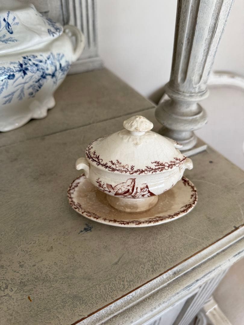 フランスアンティーククレイユモントローSYLVAミモザシリーズ小鳥柄ムタディエ