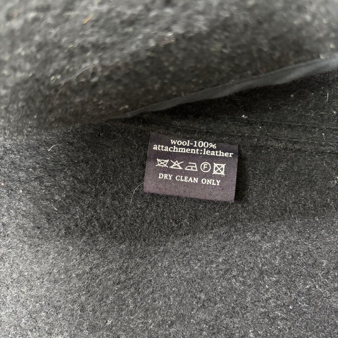 45RPM ウールジャケット 襟レザー 異素材切り替え ブラック Lサイズ