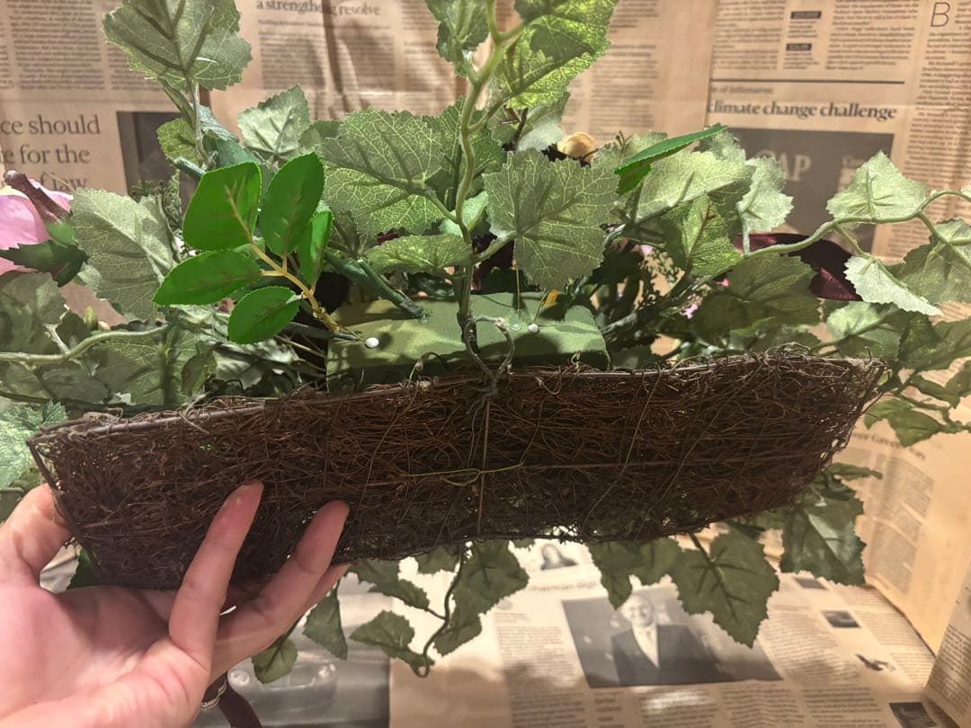 1点モノ☆薔薇と秋色紫陽花のホリゾンタルアレンジ