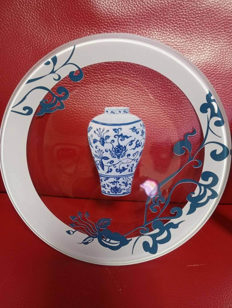 青と白のコントラストが素敵な花瓶デザインのクリアプレート2枚 インテリア 置物