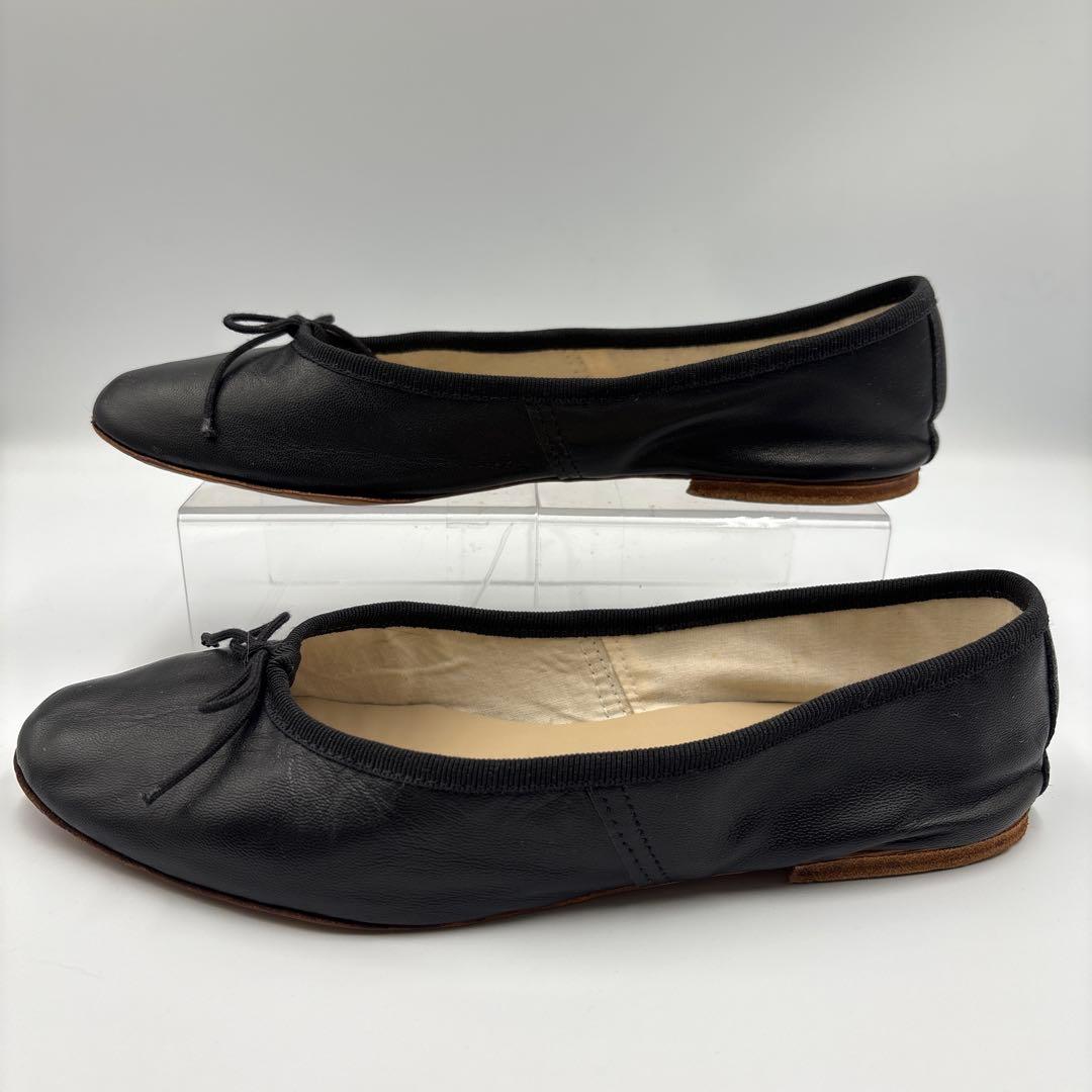 美品✨ポルセリ　ブラック　レザー　バレエシューズ　フラットシューズ　人気　定番