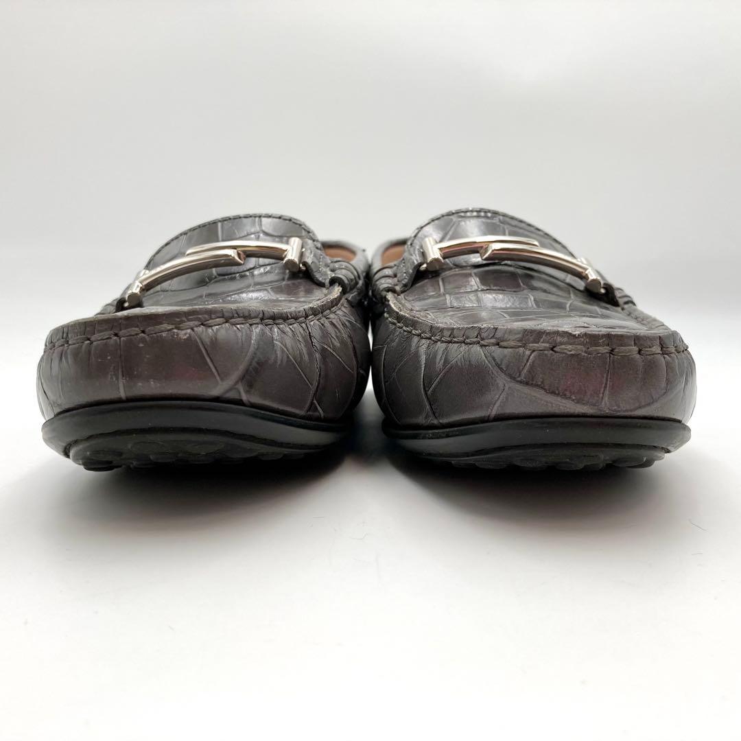 Kuma33✨ TOD'S ローファー 革靴 ダブルT グレー クロコ