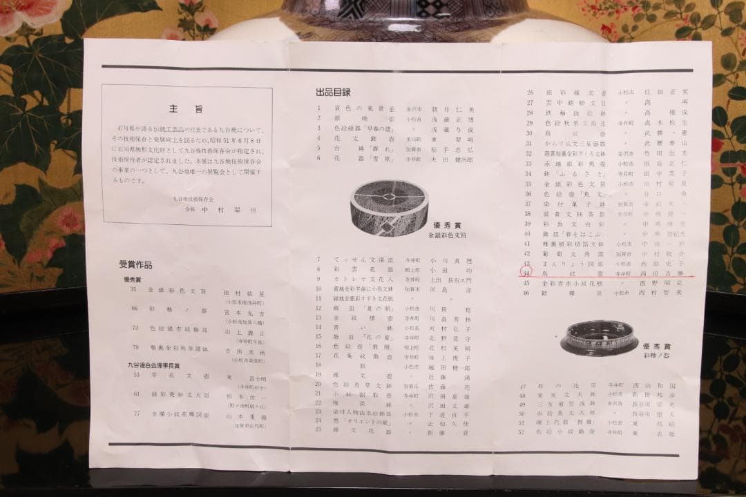 第５回　伝統九谷焼工芸展　出品作　西田吉勝（翆松）作　鳥紋壺　飾り壷　BE379