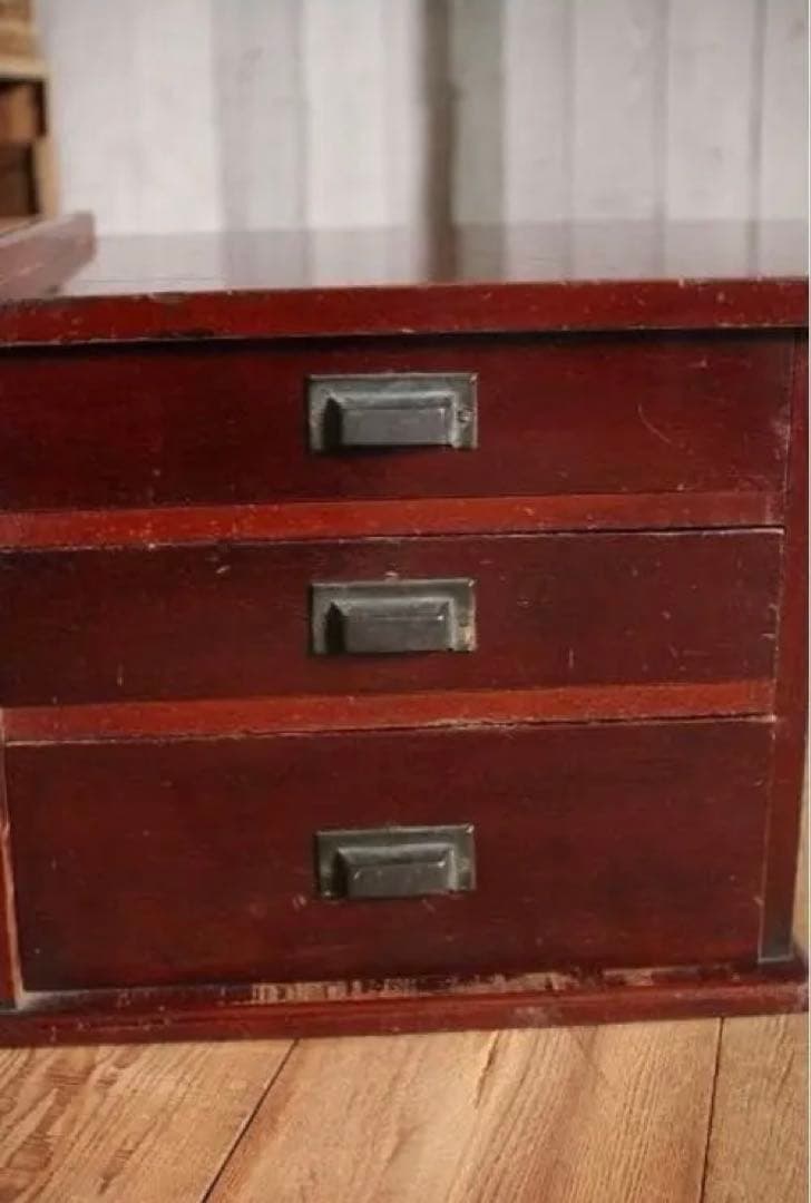 古い木製の机　引き出し8杯　両袖文机　古家具　時代家具