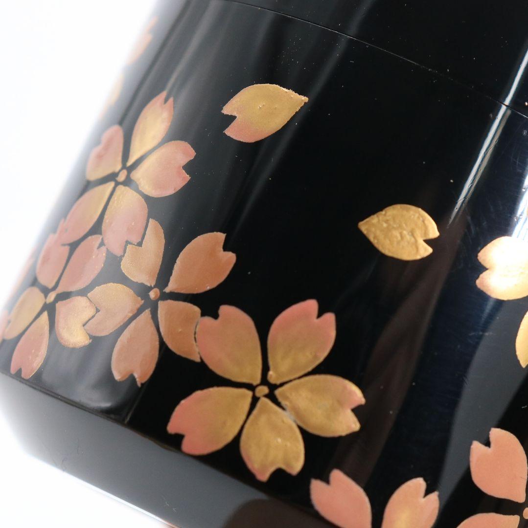 二代目 金蒲 高橋朝也作 桜蒔絵 雪吹 輪島塗 薄茶器 茶道具 共箱　V985