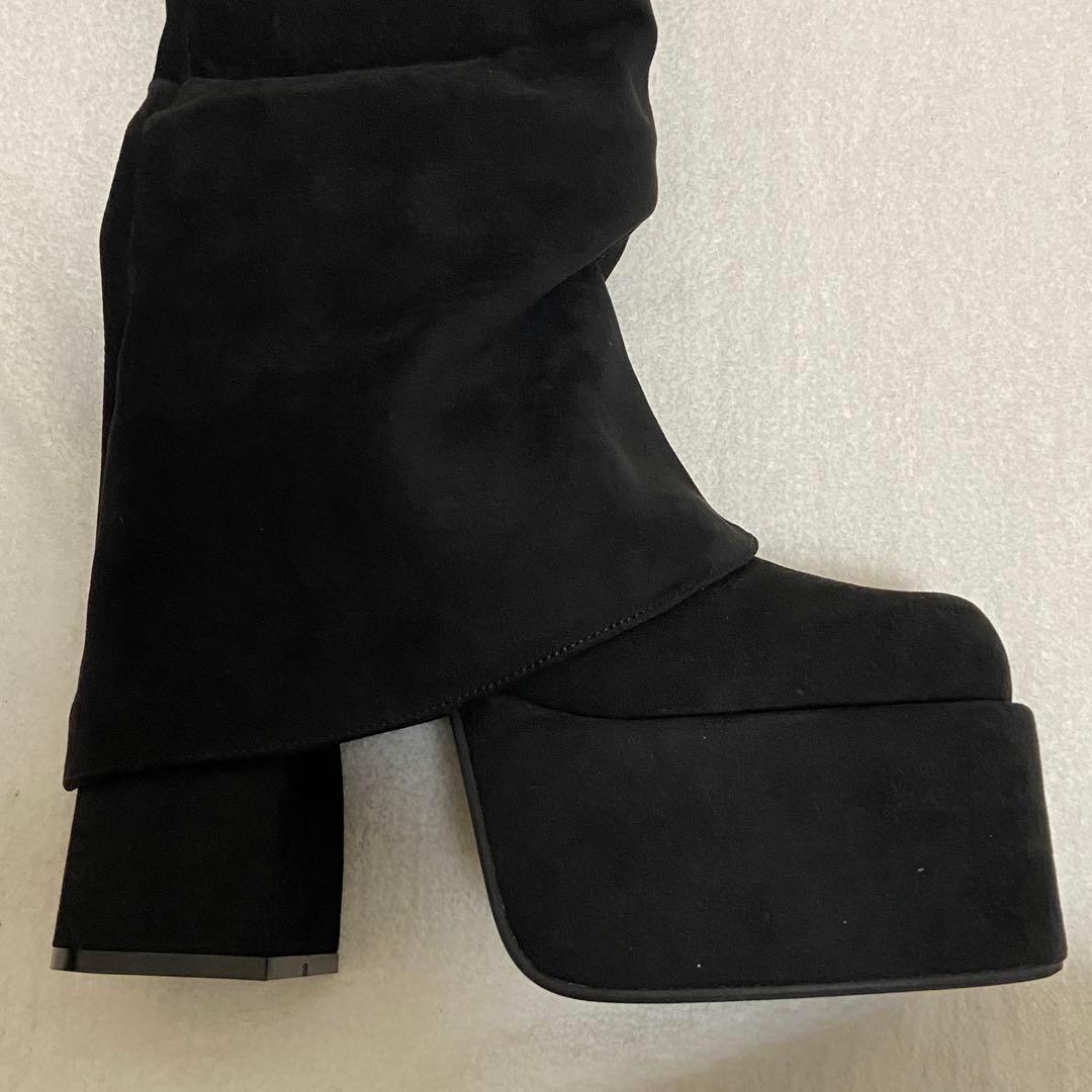 ✨極美品✨エモダ/ルーズフレアカバーフィットブーツ/ニーハイブーツ/ブラック/S
