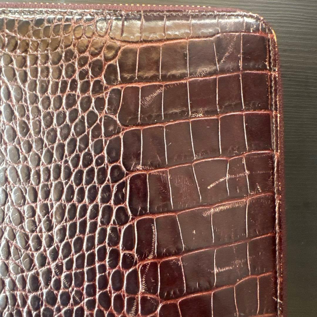 Smythson（スマイソン） クロコ型押しレザー ジップ付きiPadケース