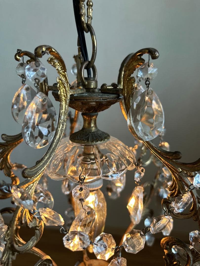 フランスアンティーク　シャンデリア　ガラスドロップ　照明　ランプ　PARIS