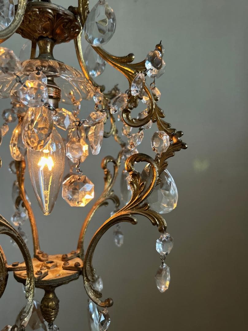 フランスアンティーク　シャンデリア　ガラスドロップ　照明　ランプ　PARIS