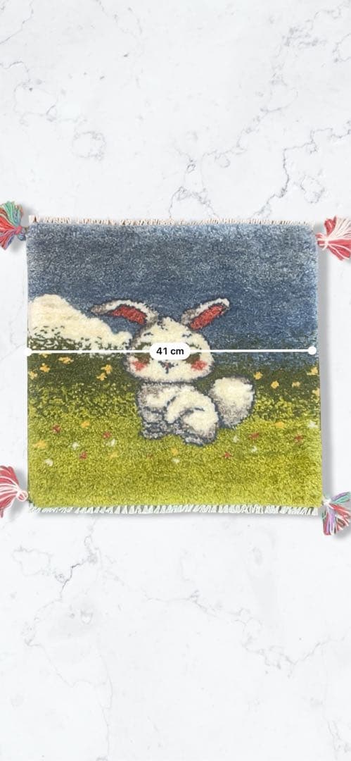 ギャッベ　座布団　40x40 ペルシャ　本物　手織り　うさぎ*(右端ご注目)
