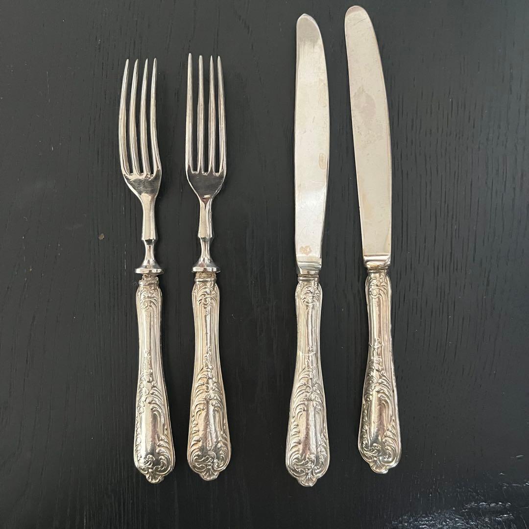 アンティーク デザートカトラリーセット（フォーク2本・ナイフ2本）