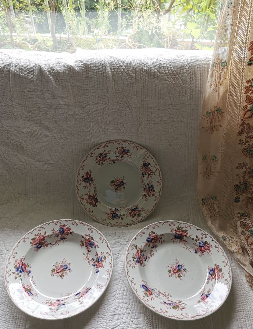 アンティーク サルグミンヌ 花柄φ24.3㌢ディープ大皿 美しい深皿３枚セットα