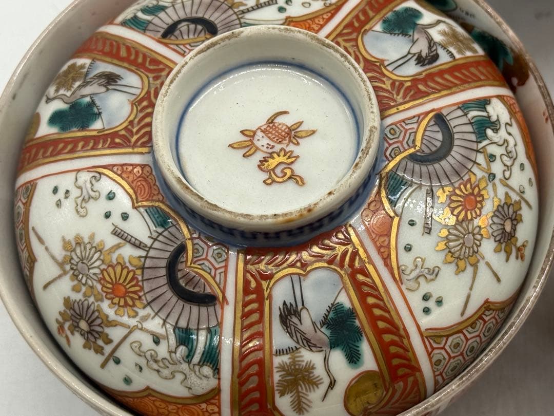 江戸　伊万里錦絵蓋茶碗5点② アンティーク　送料込み251112