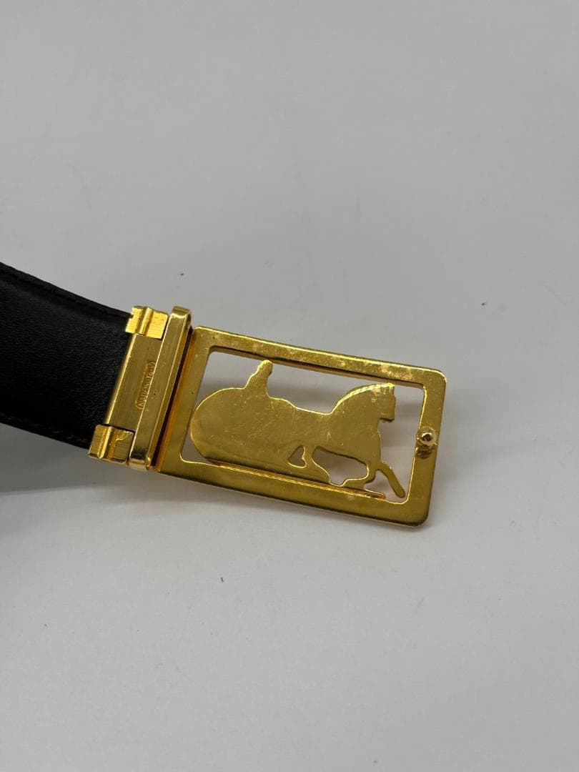 美品✨セリーヌ 馬車金具 ゴールド レザー ベルト 黒 ブラック