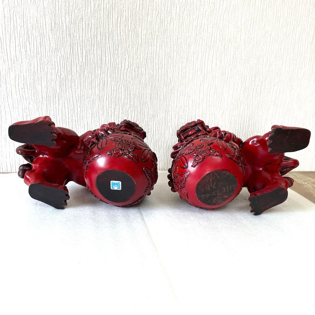 【送料無料】シーサー　寿山石　赤色 獅子像 置物 2体セット　大　魔除け