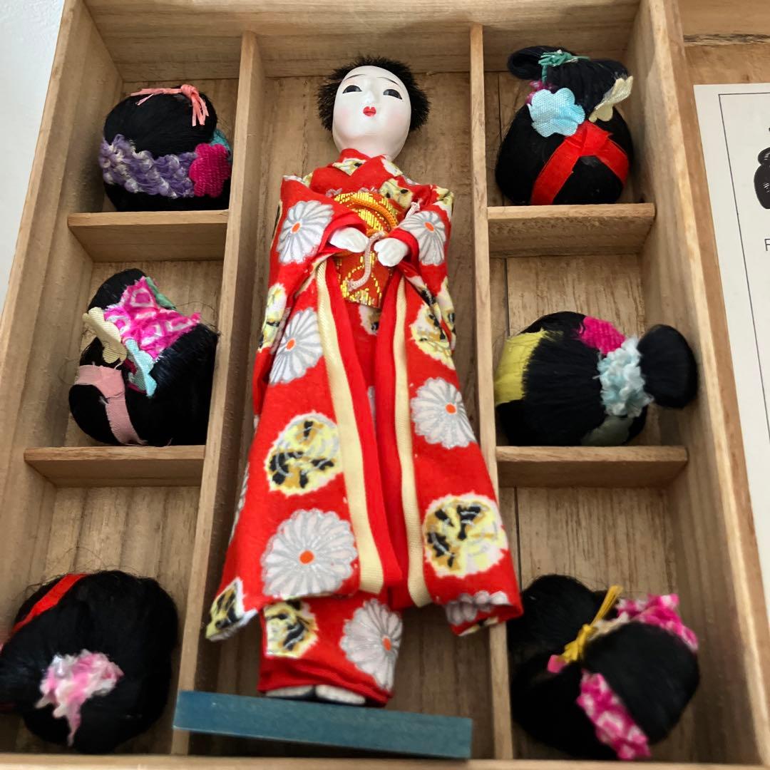 豆市松　市松人形　かつら　着せ替え　日本人形　ミニチュア　木箱　HANAKO