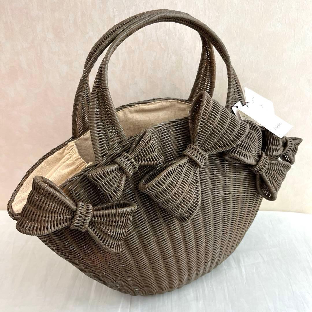 未使用保管品♡アナトリエ　籠バッグ　 ラタン かごバッグ リボンモチーフ グレー