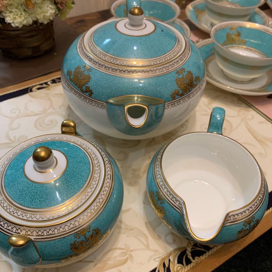 未使用　ウェッジウッド コロンビア　パウダー　ターコイズ　ティーカップ　ポット