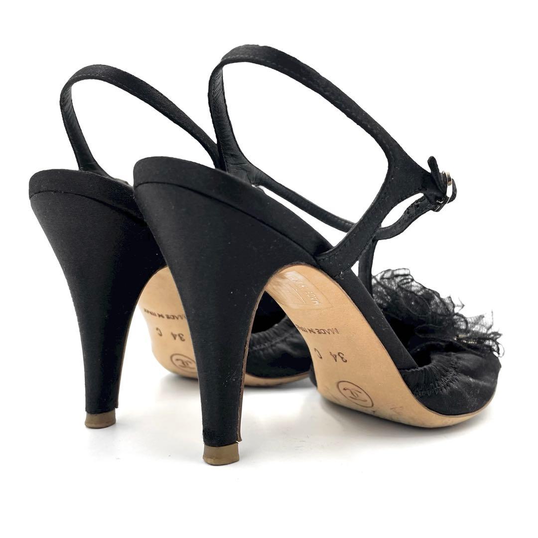 《超美品》CHANEL シャネル カメリア ココマーク パンプス サテン 黒系