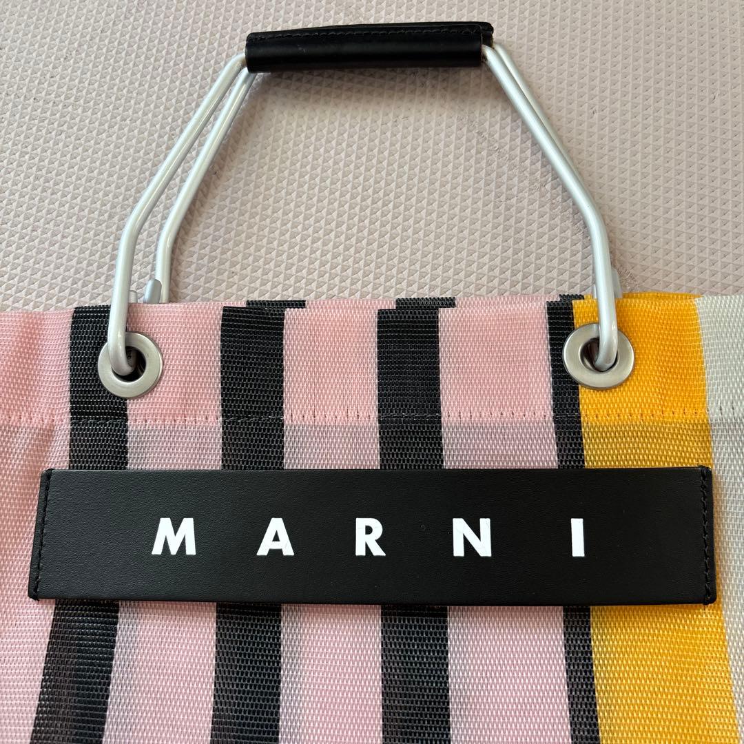 美品⭐️MARNIマルニ布袋付き可愛いピンク系ストライプ　メッシュトートバッグ