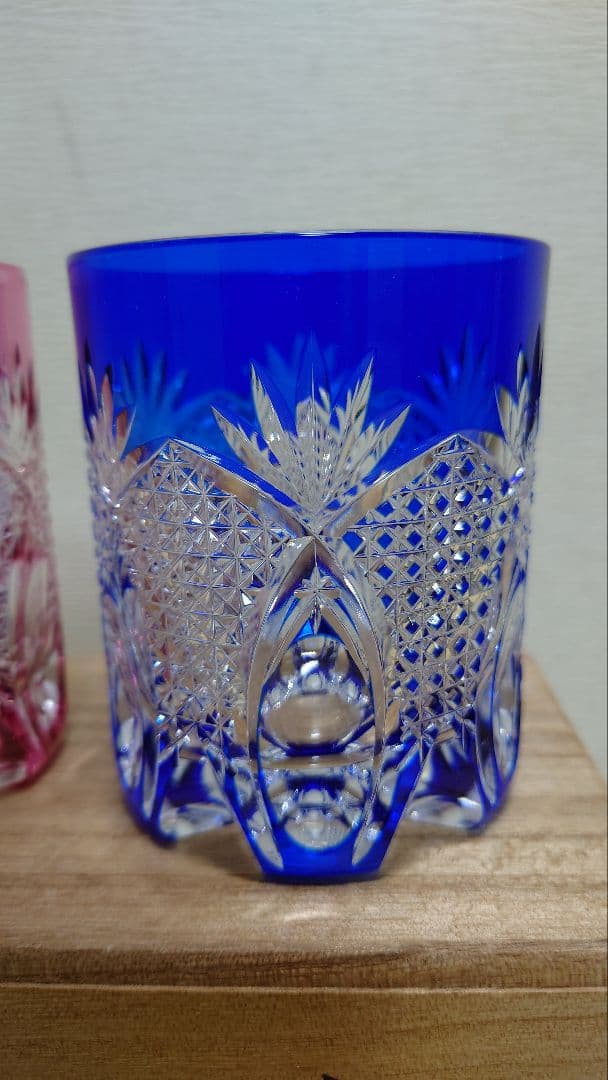 江戸切子　伝統工芸士　篠崎清一　ペアロックグラス　共箱