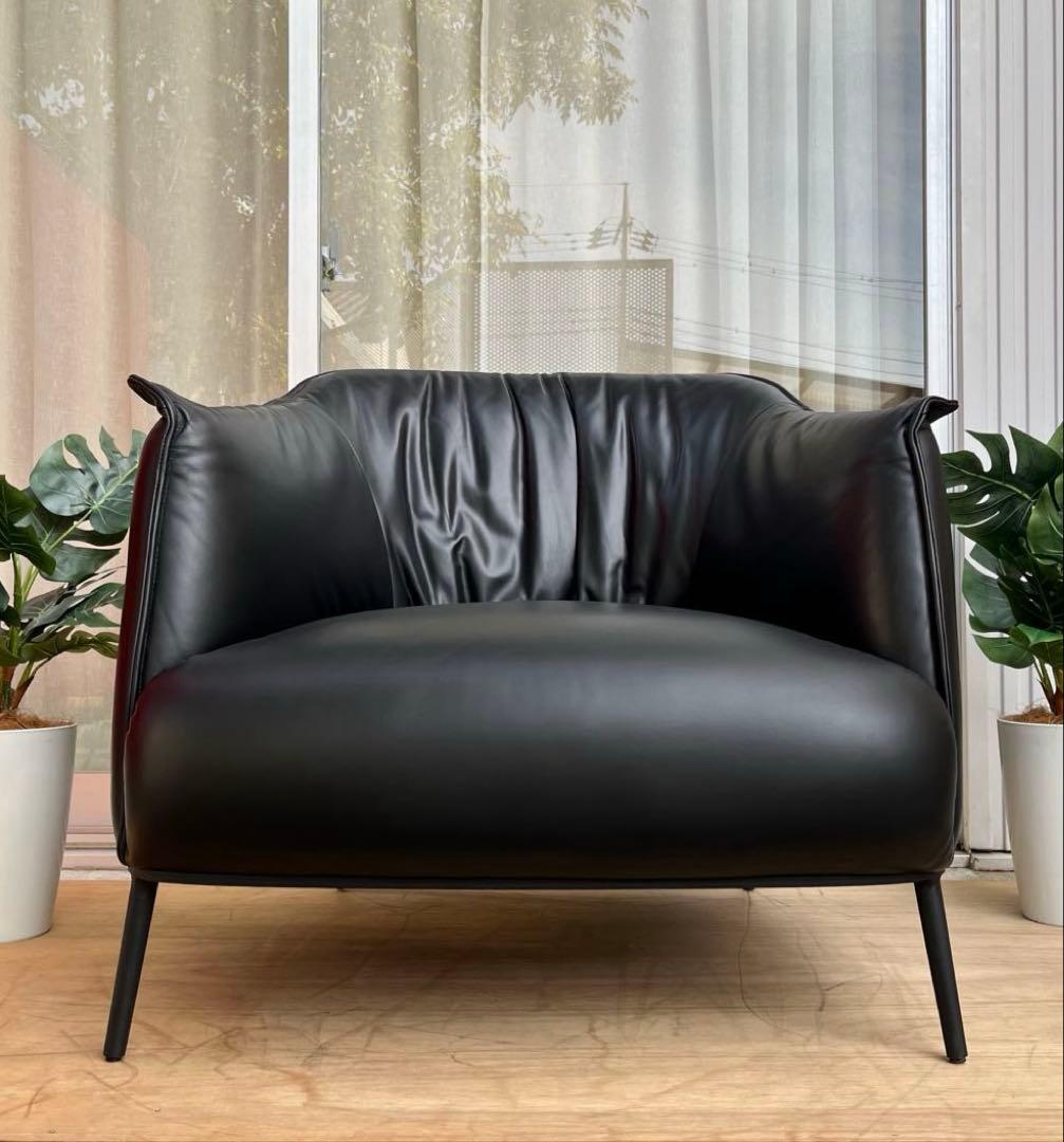 モダンスタイル　ラウンジチェア　② 本革張り　ミッドセンチュリー　シングルソファ