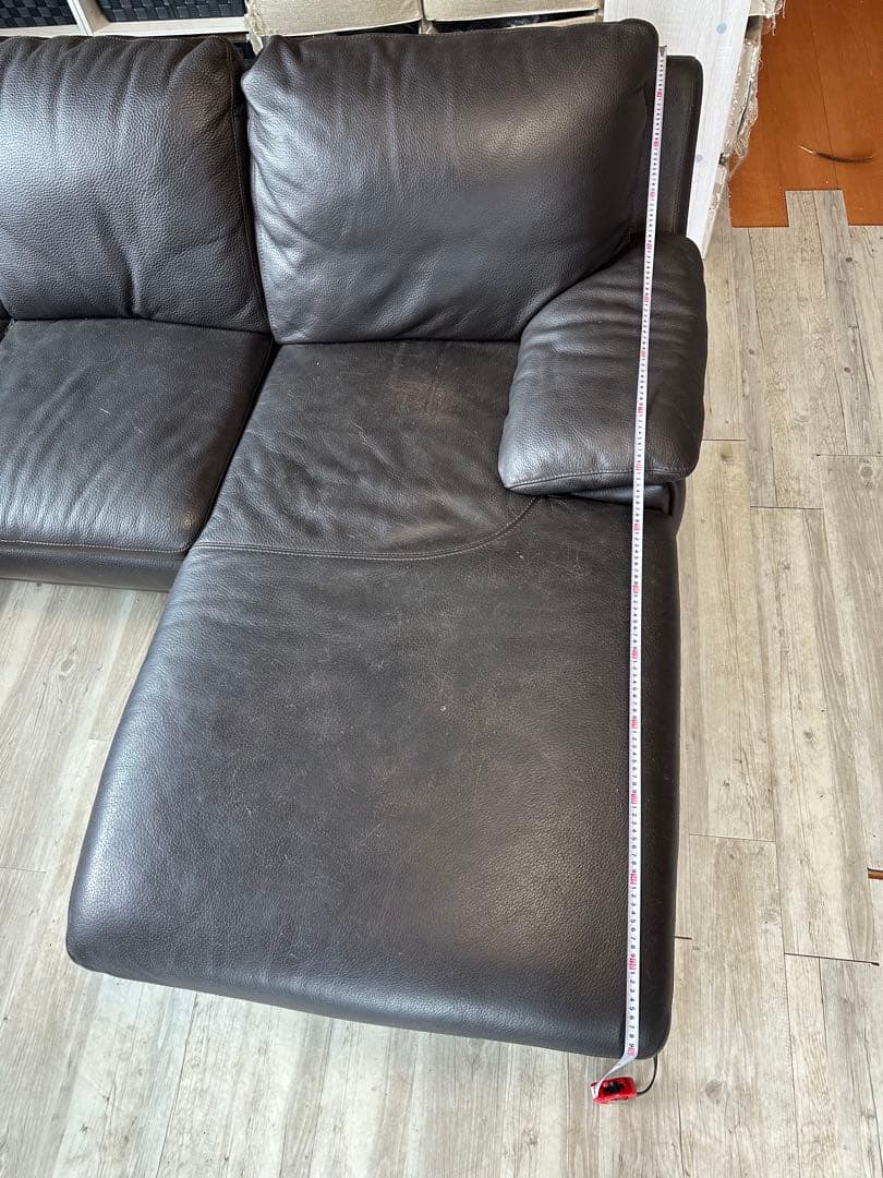 iDC 大塚家具 ソファ L型 220cm x 160cm 3人掛け 総革張り