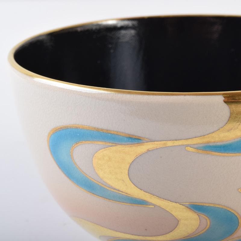 空色　茶道具　京焼橋本紫雲作　色絵金彩　鳥文　茶碗　共布共箱　C　7426