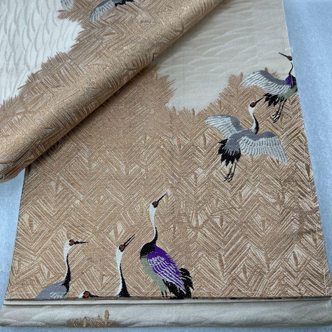 鶴模様の絹製丸帯0122