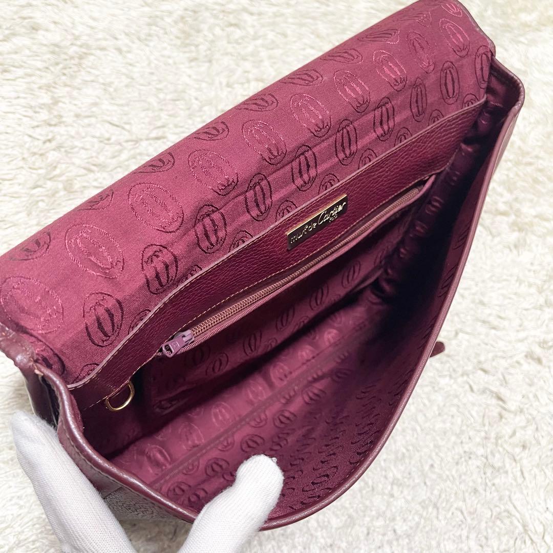 【A4可】カルティエ　ビジネスバッグ　フラップ　ボルドー　ゴールド金具