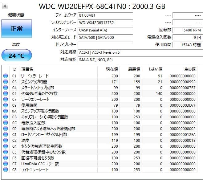 【健康状態注正常】3.5インチHDD WD RED 2TB 2個 1TB 1個