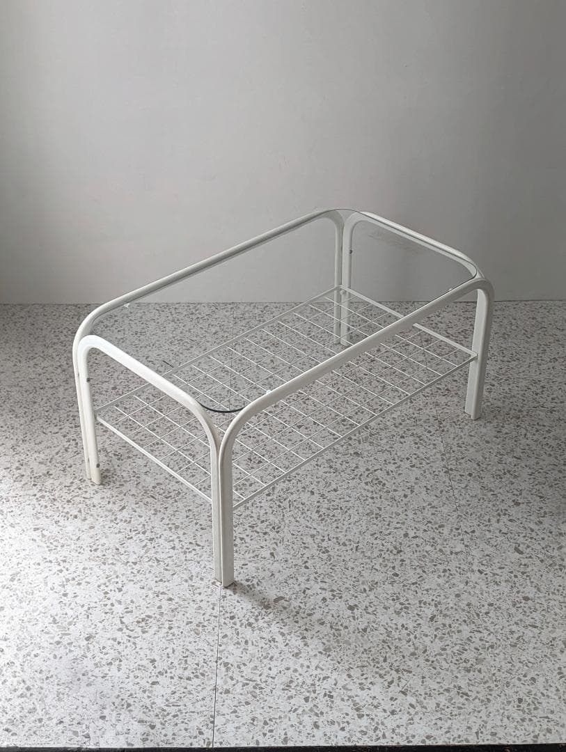 90s ビンテージ メタルフレーム ガラス センターテーブル スペースエイジ