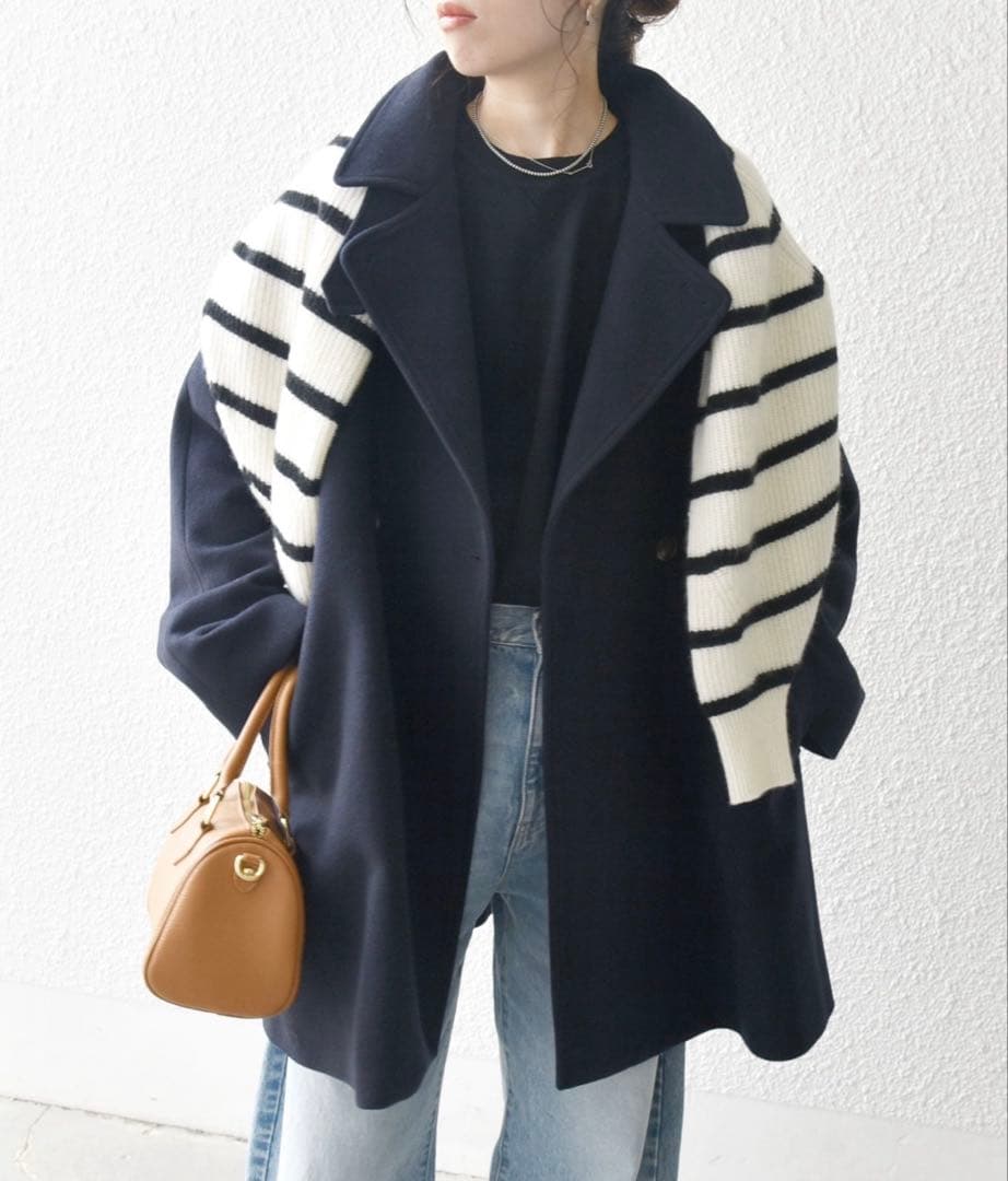 お値下げ中　美品SHIPS any スタンドダブルカラーコート　ネイビー　36