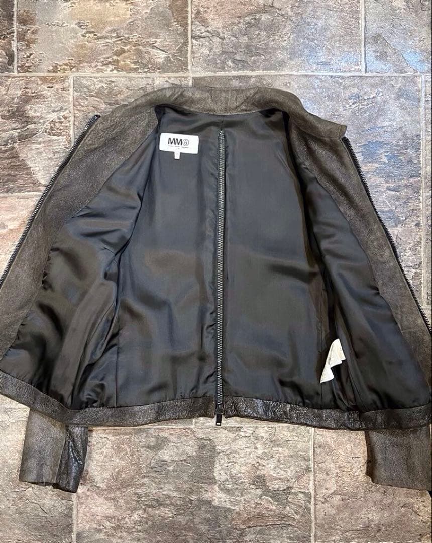 【極美品】MM6マルジェラ羊革クラックダメージ加工レザージャケット42ライダース