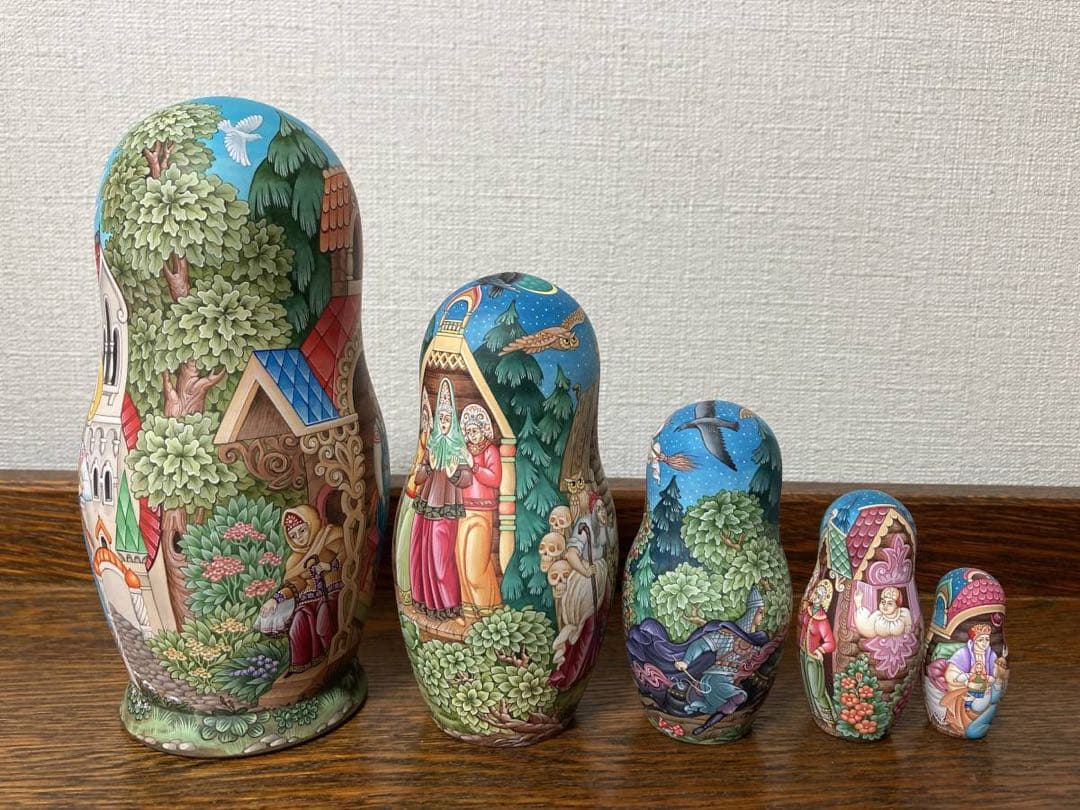 ロシア雑貨☆うるわしのワシリーサ民話マトリョーシカ(5P)オルガ作コブロフ工房