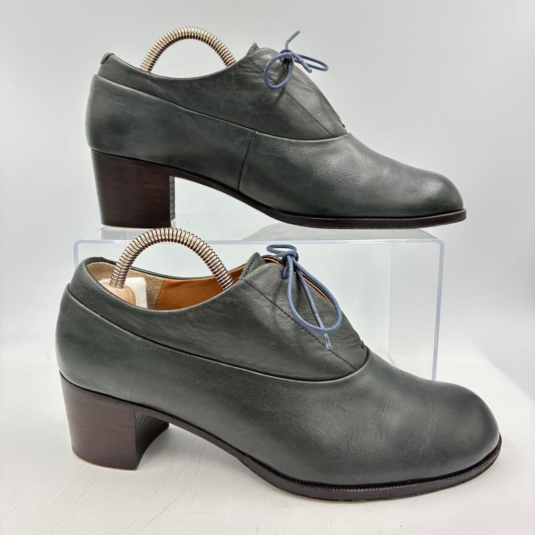 美品✨ショセ レザー レースアップ パンプス モスグリーン 23cm