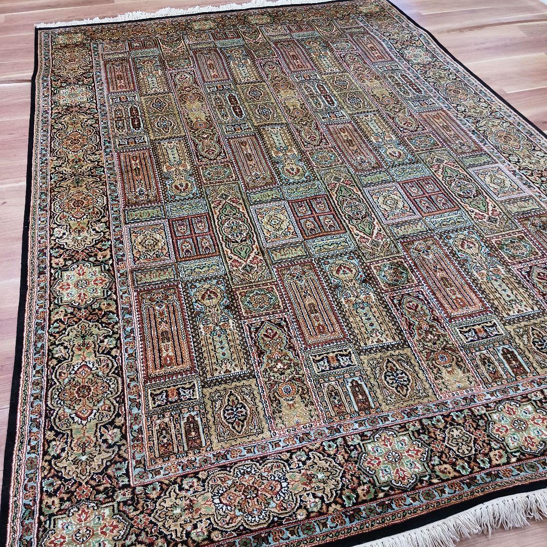 Y3319 高級インド絨毯 シルク×コットン 手織り 大判269×186㎝