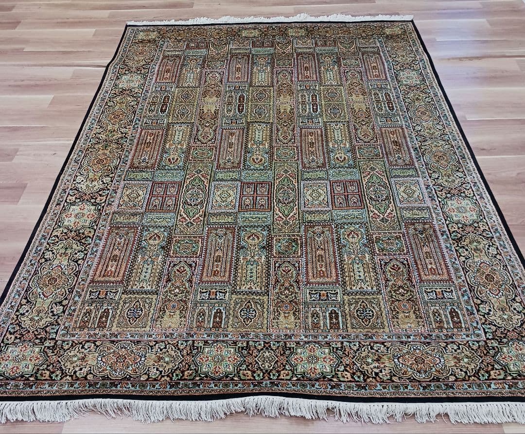 Y3319 高級インド絨毯 シルク×コットン 手織り 大判269×186㎝