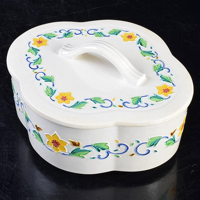 茶道具　翠嵐窯　中村翠嵐作　交趾釉　花文　木瓜喰篭　共箱　V　R9143