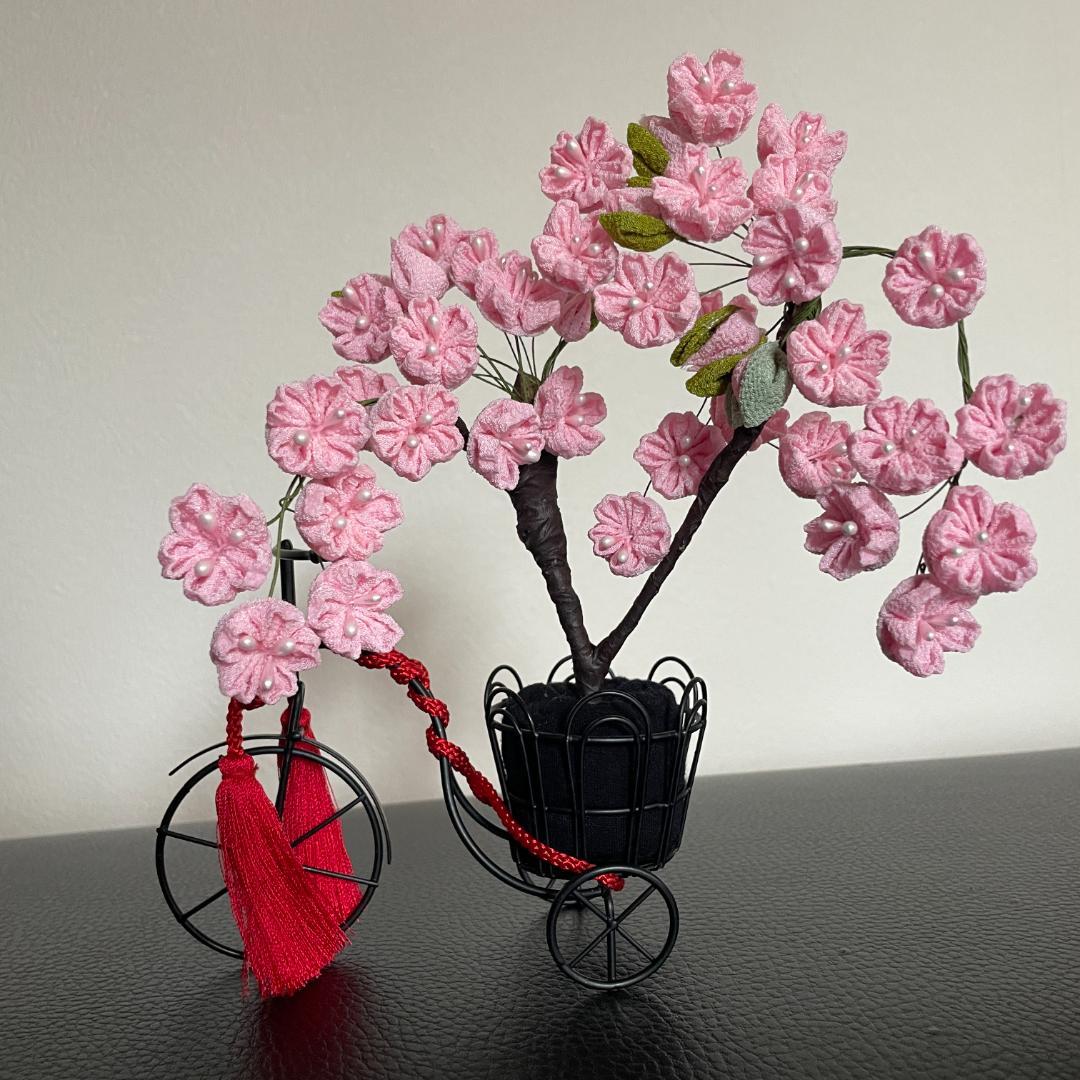正月　しだれ桜　さくら　ピンク　つまみ細工　ちりめん　和風　桜　インドア花見