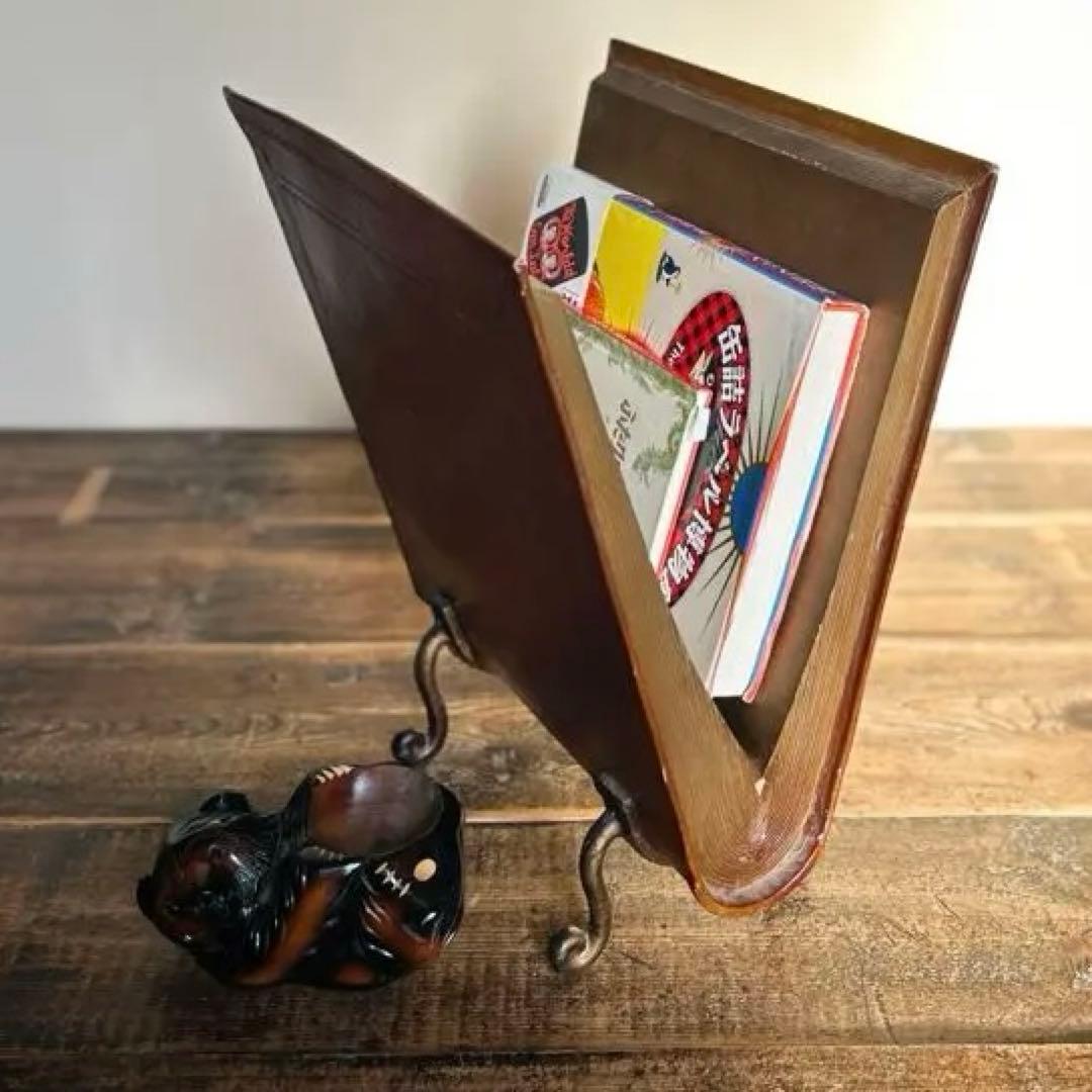 19世紀〜20世紀 マガジンラック ブックスタンド　革装風 × 鋳鉄脚（修復前）