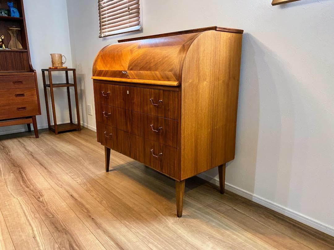 ヴィンテージ 北欧 ロールトップ ライティングビューロー チェスト 仕上済