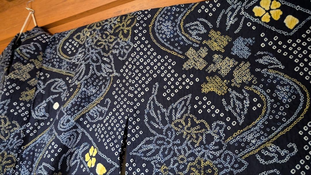 浴衣/有松鳴海絞り/新品しつけ糸付き/トールサイズ/黒藍/綿