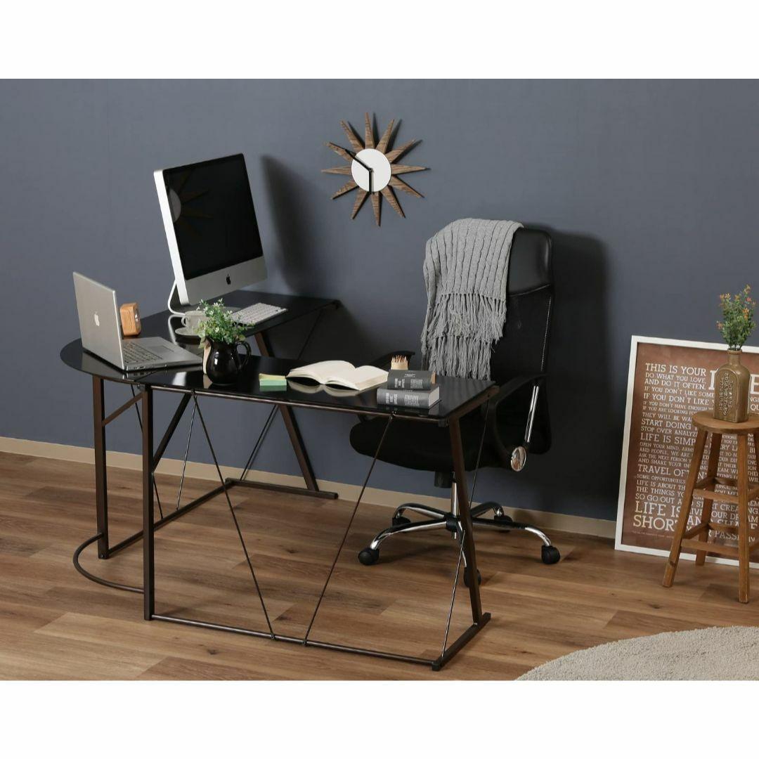 L字型 PCデスク 強化ガラス天板 幅141×奥行141×高さ75cm ブラック