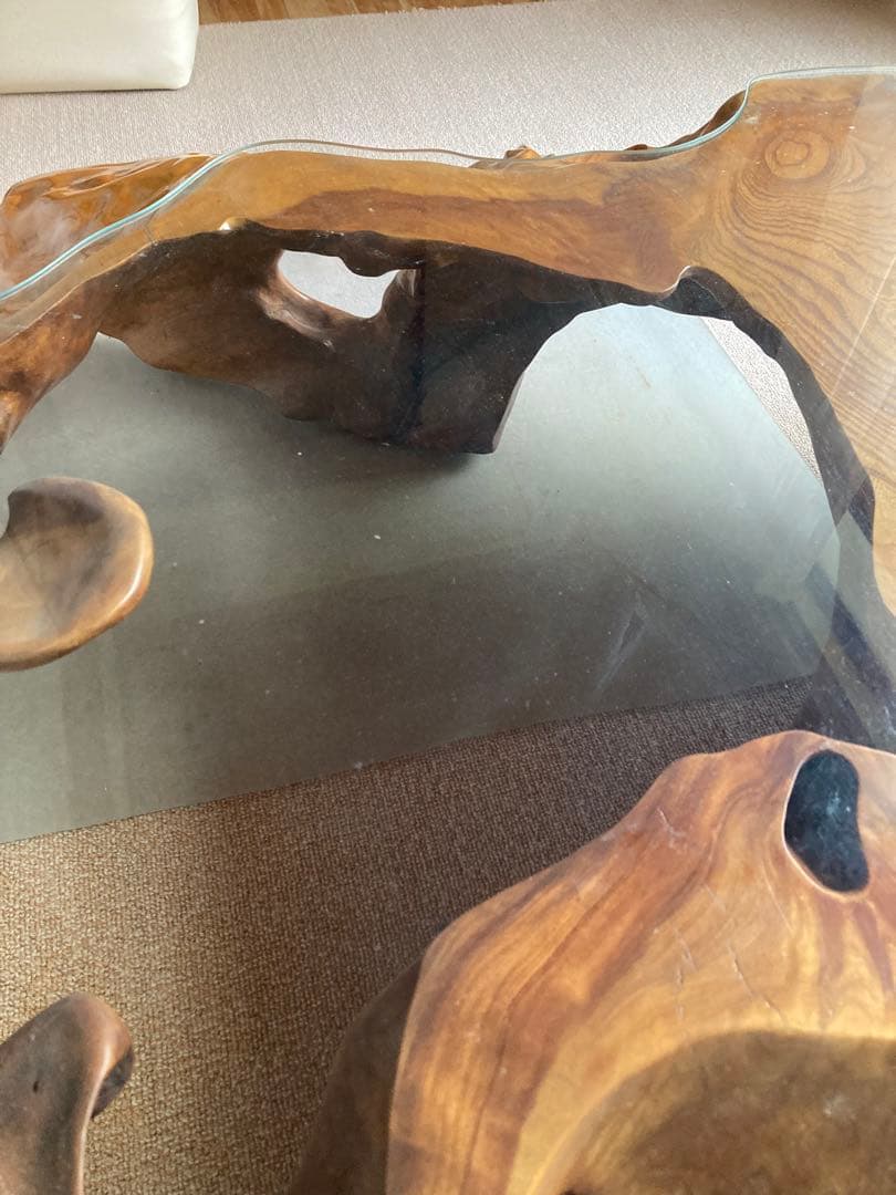 【希少・特大】けやき一枚板テーブル ガラス天板付き 無垢 天然木 座卓