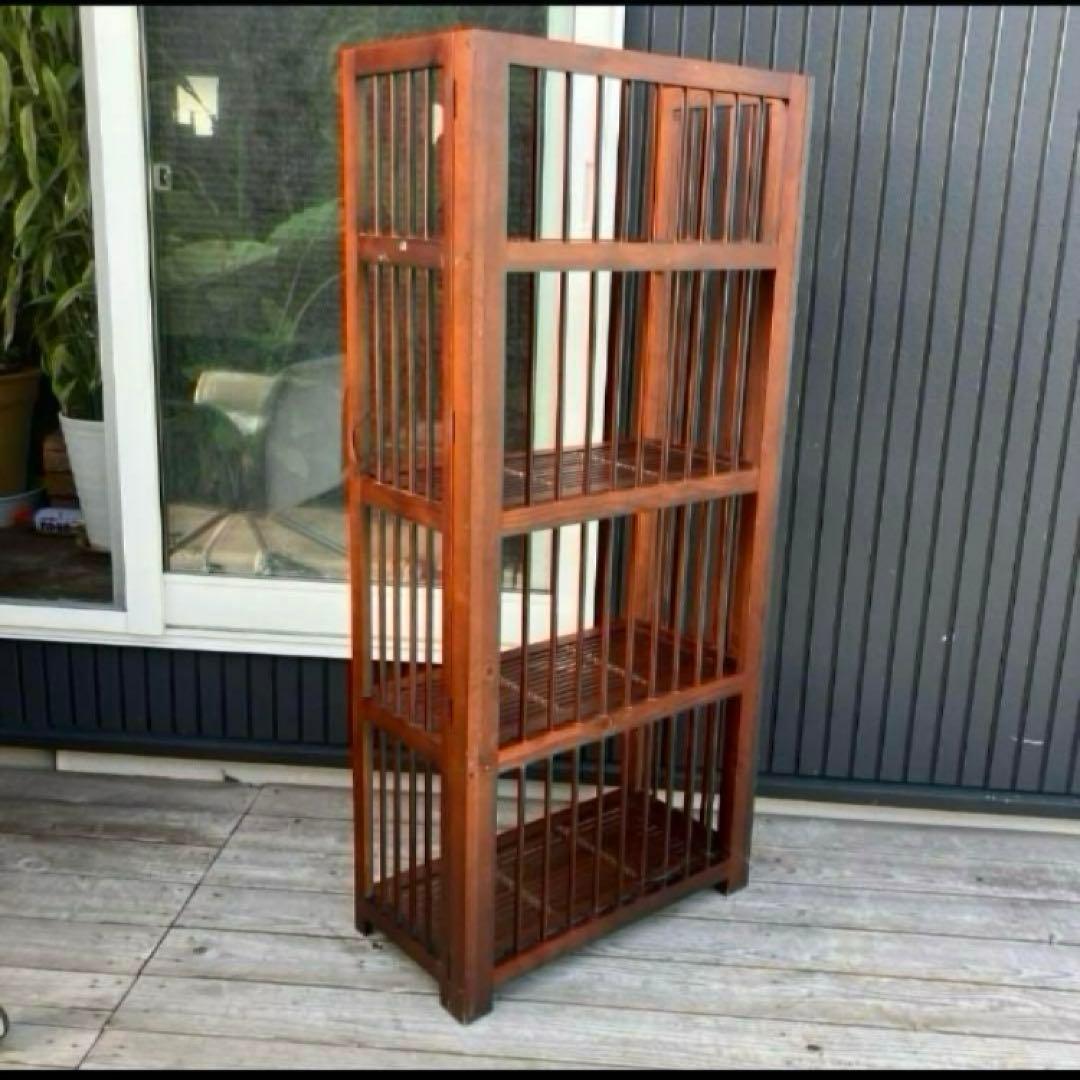 昭和レトロ 木製フレーム 4段折りたたみラック 飾り棚 花台 レトロ プランター